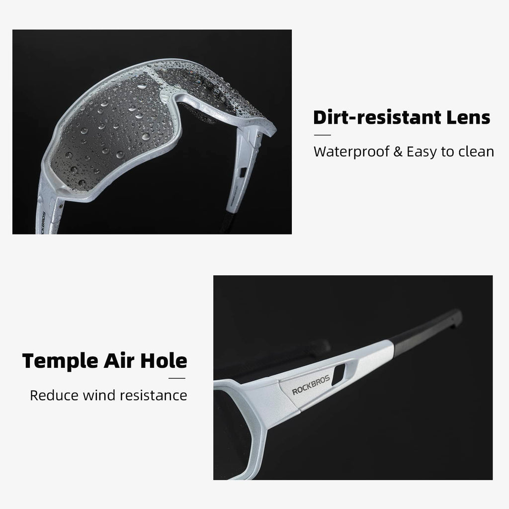 ROCKBROS Cycling Photochromic Sunglasses Light Weight Full Frame #Color_Silver