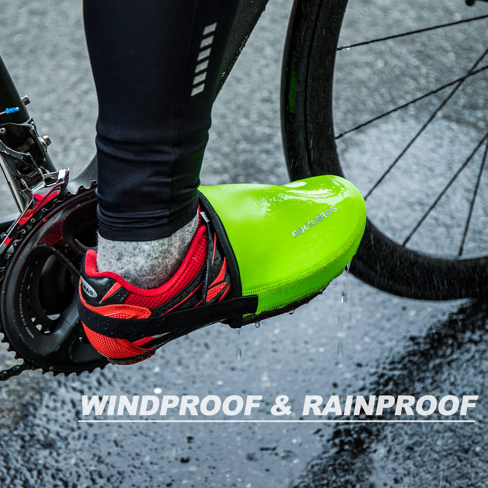 ROCKBROS Cycling Shoe Toe Covers Bike Overshoes Thermal Unisex #Color_Green