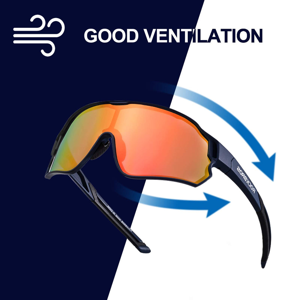 ROCKBROS Cycling Sunglasses Polarized UV Protection Full Frame Goggles #Color_Navy Blue