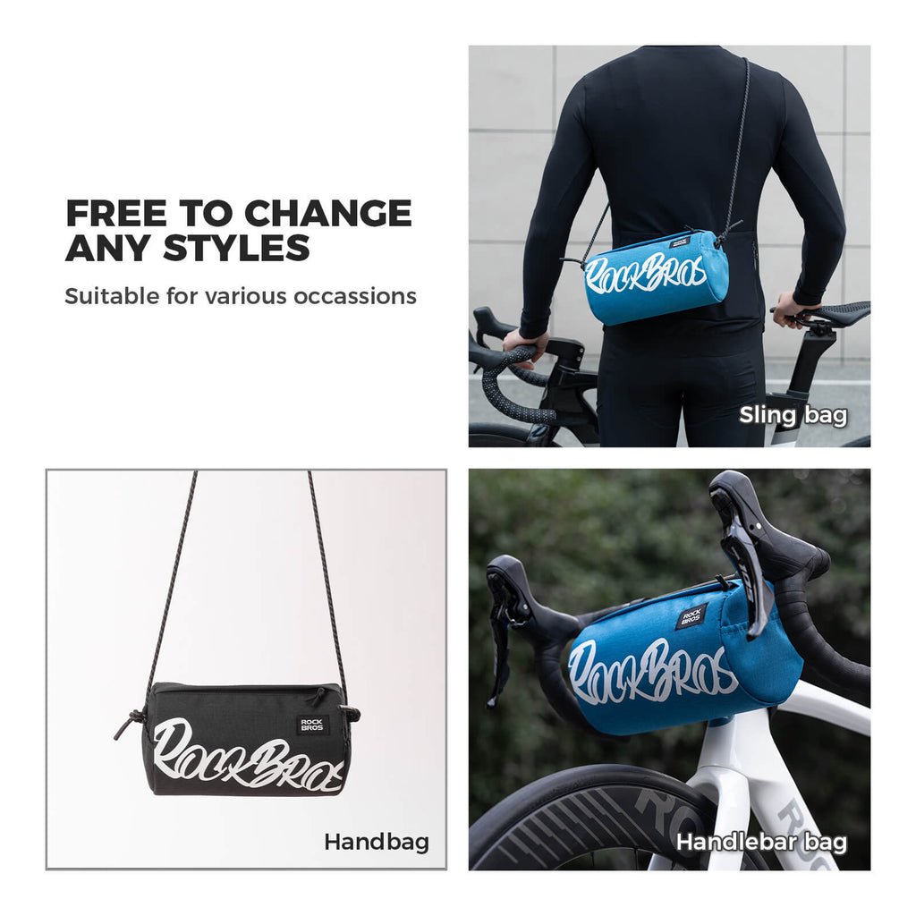 ROCKBROS cylindrical bike handlebar bag, waterproof, durable, versatile storage bag for cycling adventures. 