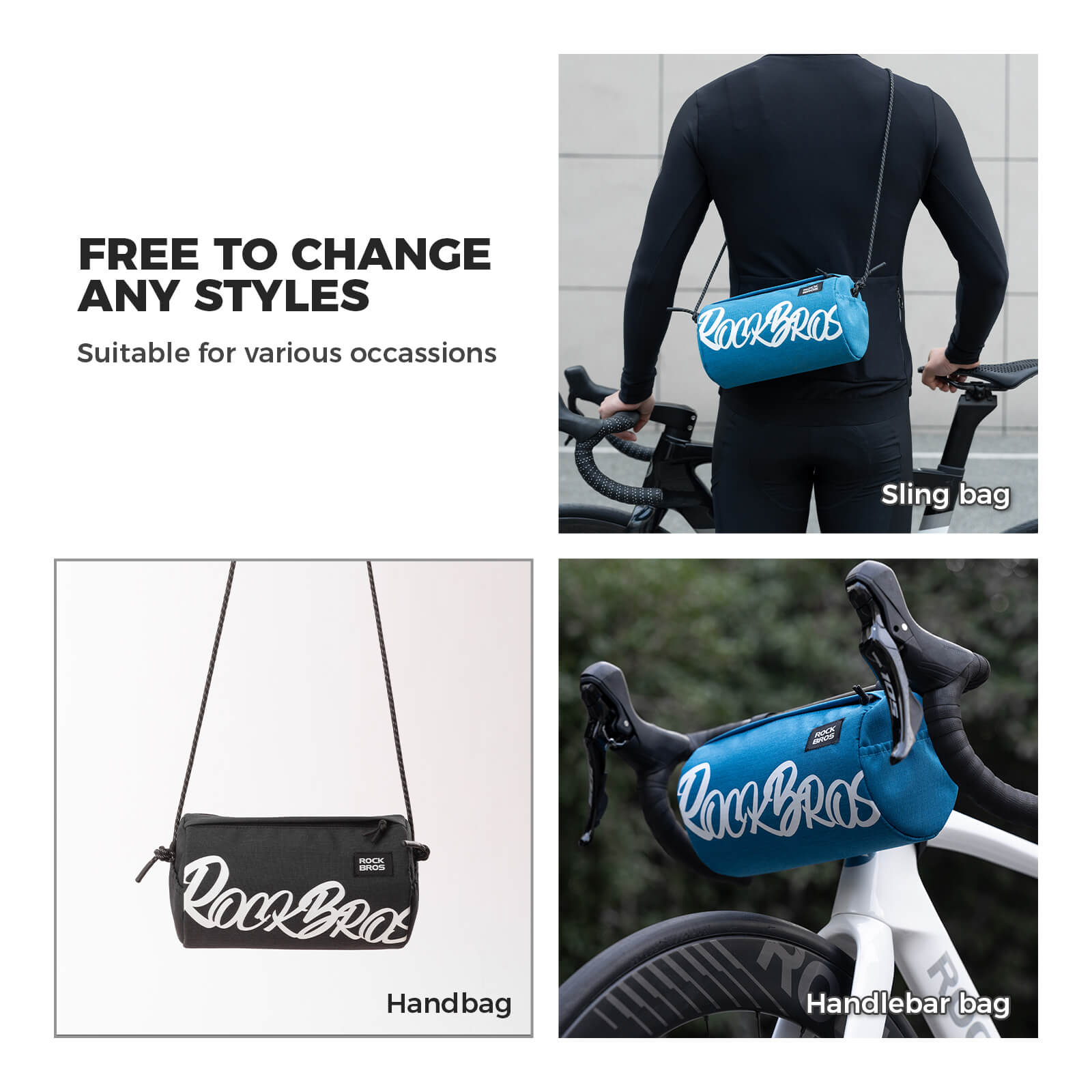 ROCKBROS cylindrical bike handlebar bag, waterproof, durable, versatile storage bag for cycling adventures. 