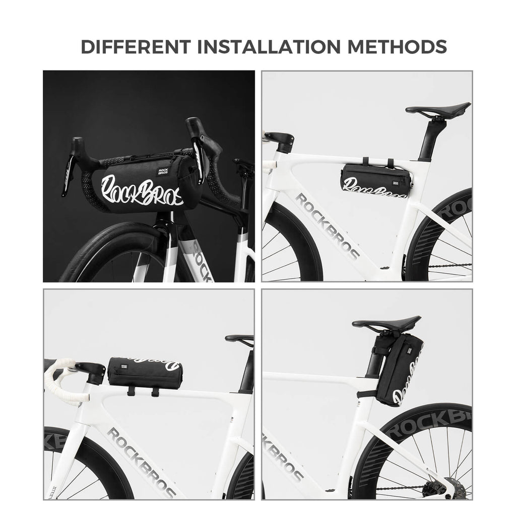 ROCKBROS cylindrical bike handlebar bag, waterproof, durable, versatile storage bag for cycling adventures. 