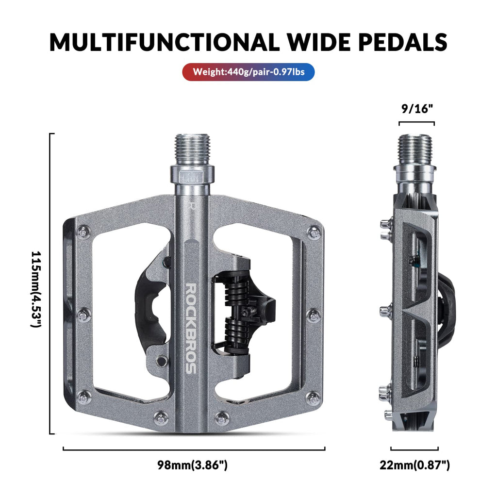 ROCKBROS Dual Functionality Bike Pedals Clipless Flat Bike Pedals (Pair) #Color_Titanium