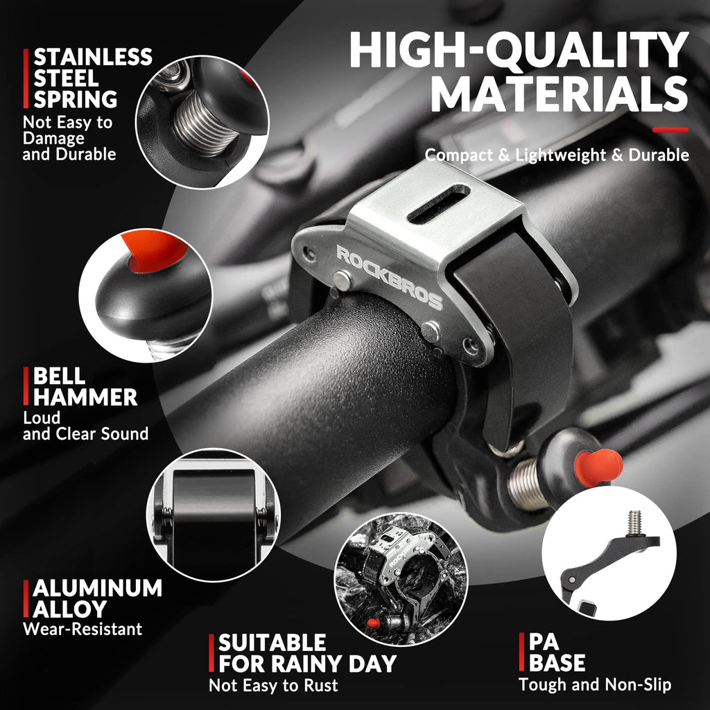 ROCKBROS Hidden Bike Bell with 100db Crisp Sound for Scooter MTB BMX Black #Color_Titanium