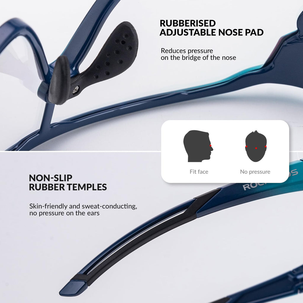 ROCKBROS Kids Photochromic Cycling Glasses UV400 Protection with TR90 Frame #Color_Cadet Blue