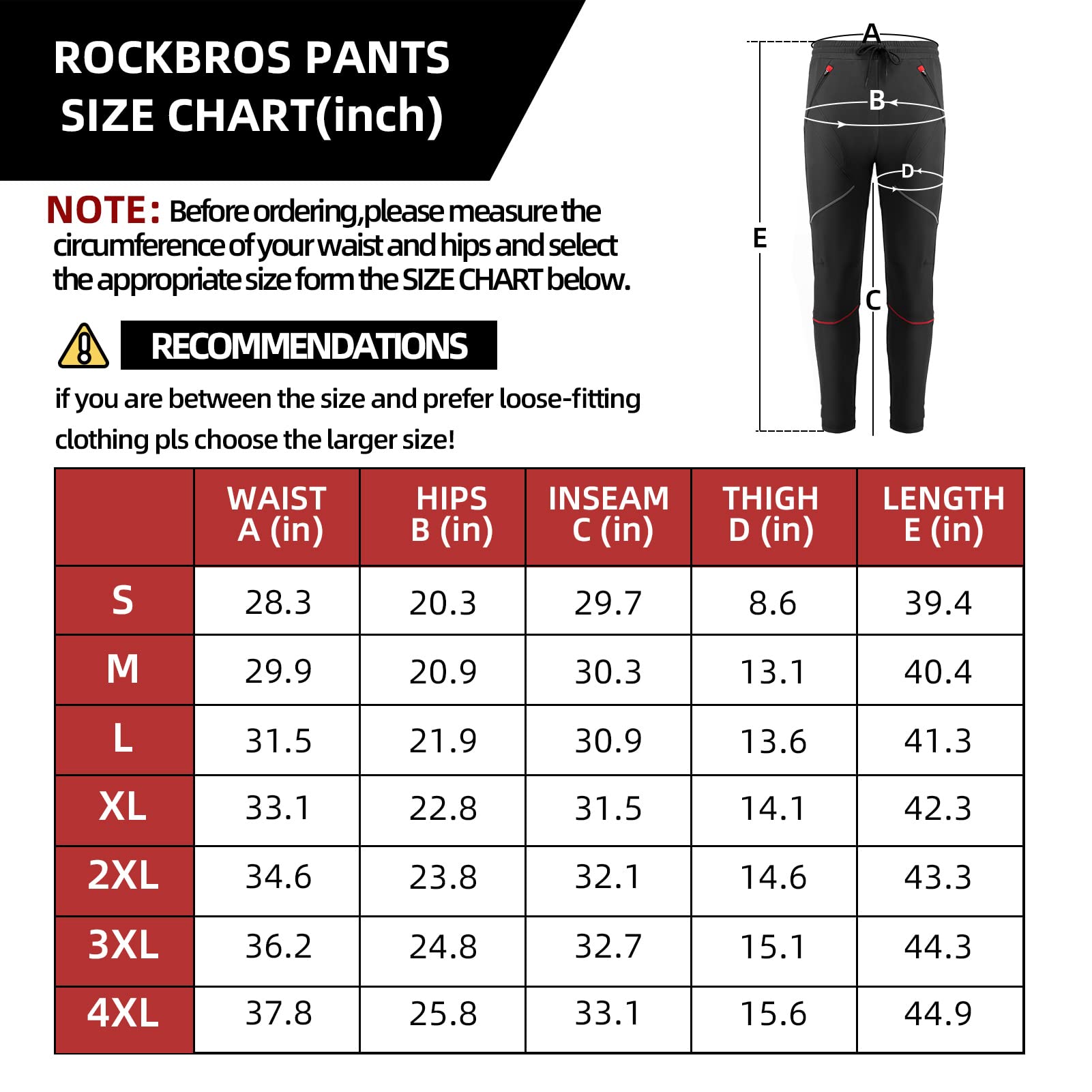 ROCKBROS Men's Black Thermal Long Cycling Pants Windproof & Warm - ROCKBROS-UK