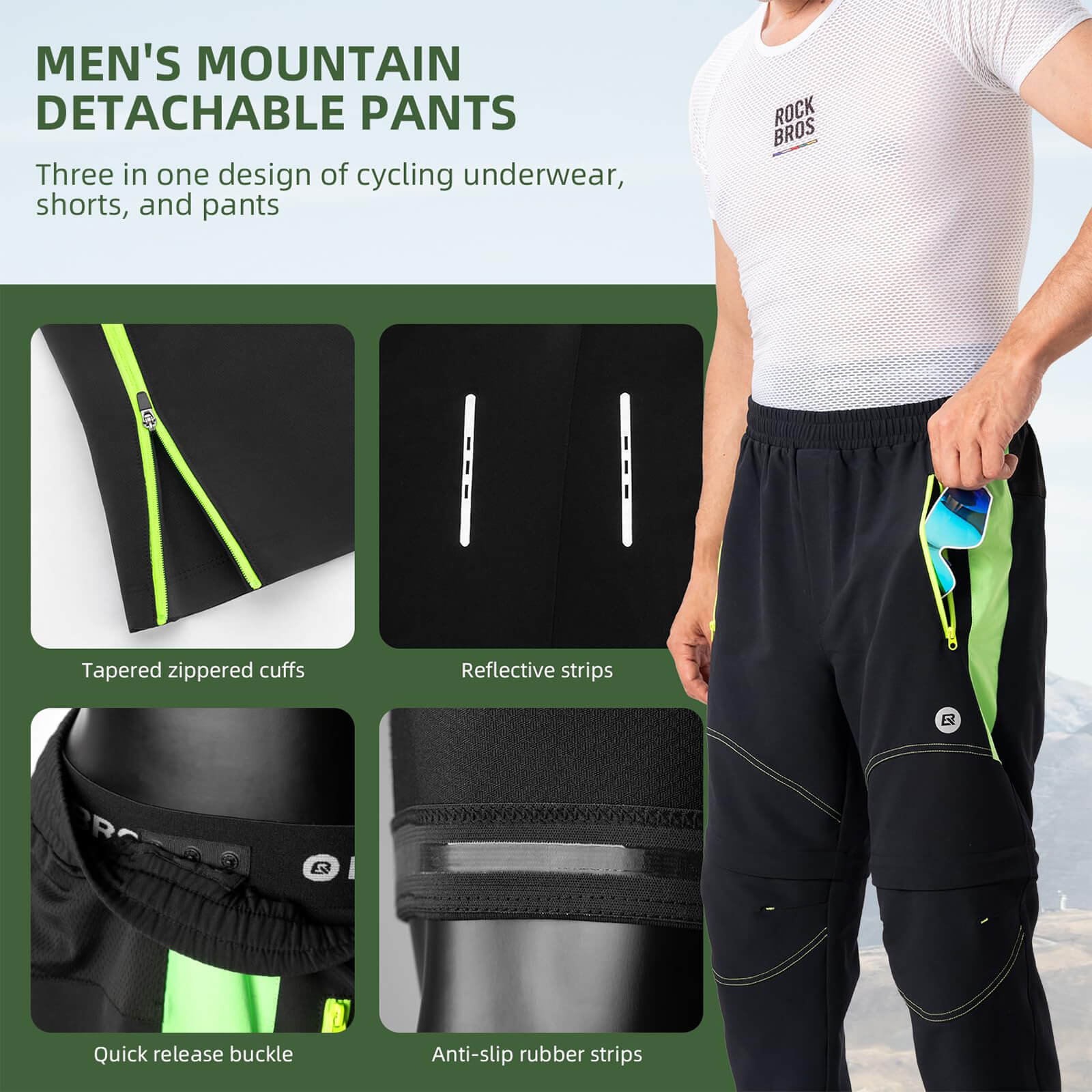 Men's Double-Layer Detachable Padded Breathable Cycling Trousers