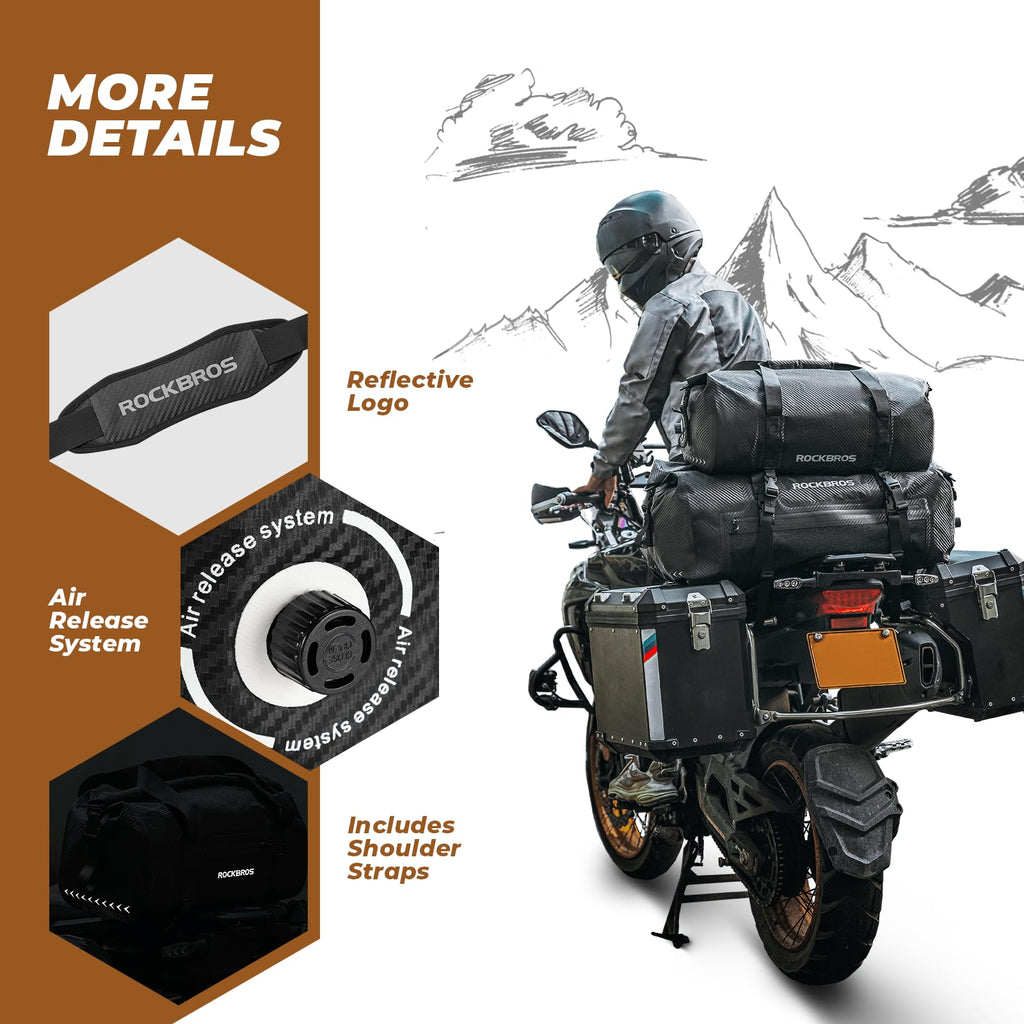 ROCKBROS Motorcycle Tail Bag 100% Waterproof Motorcycle Travel Luggage Bag #Size_40L