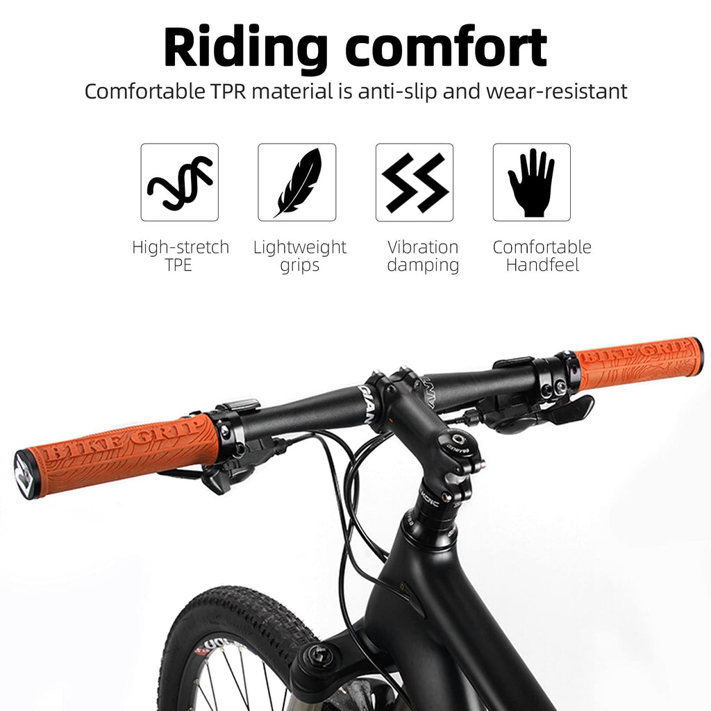 ROCKBROS Mountain Bike Handlebar Grips Double Lock-on Rubber Anti-slip #Color_Orange