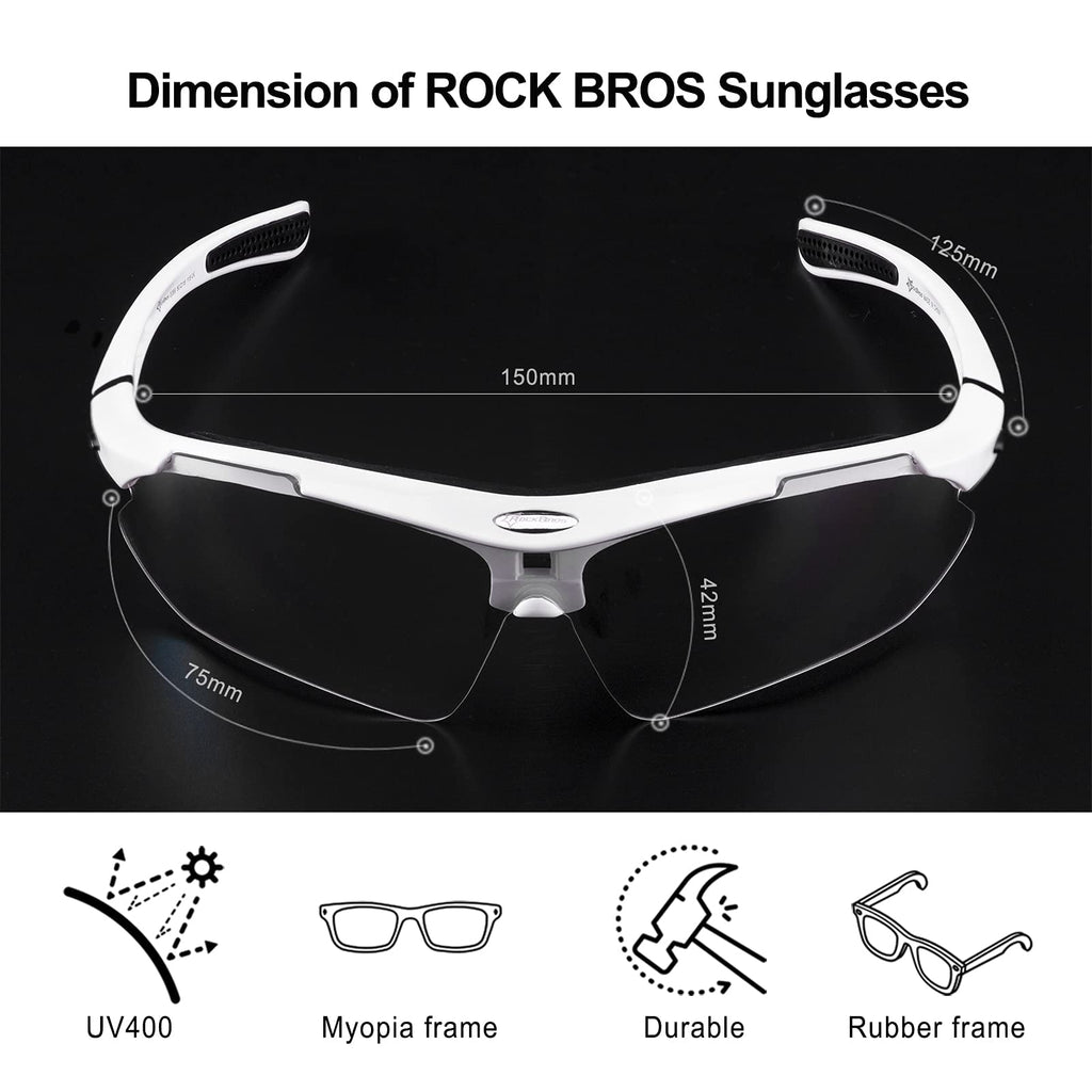 ROCKBROS Photochromic Outdoor Sport Sunglasses With Changeable Straps #Color_White