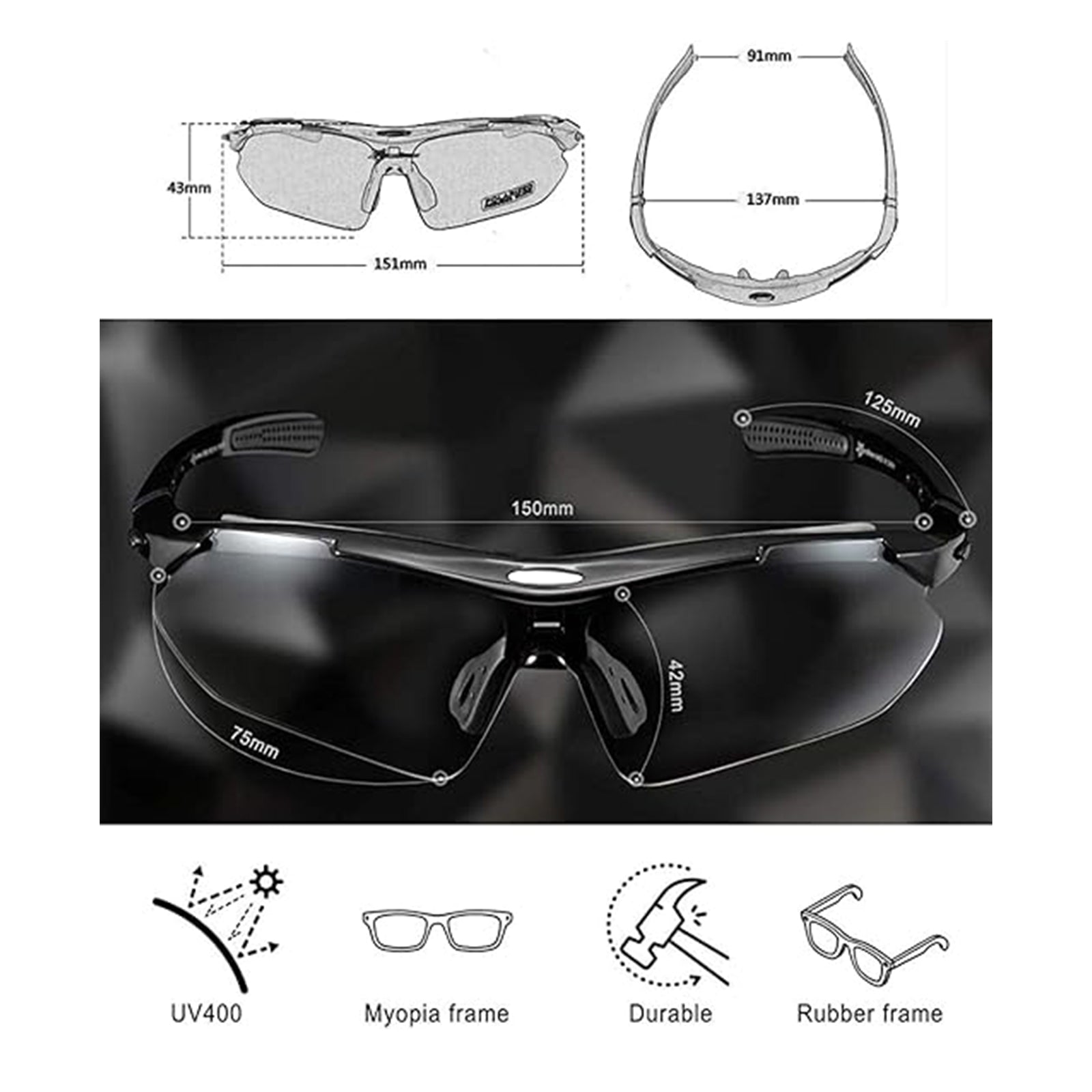 ROCKBROS Polarized Cycling Sunglasses with 5 Interchangeable Lenses ALT #color_Blue