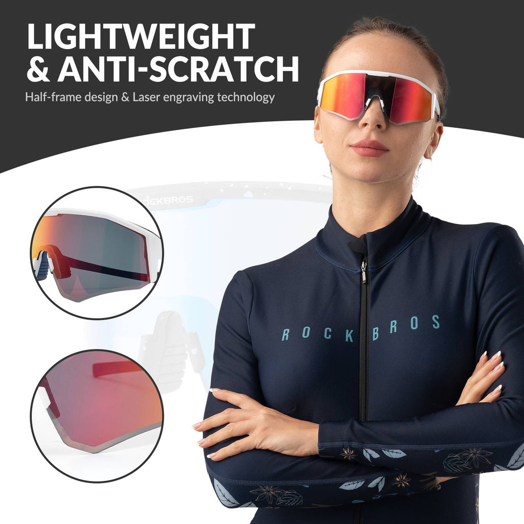 ROCKBROS Polarized Sports Glasses Adjustable Temple TAC Lenses + TR90 #Color_White