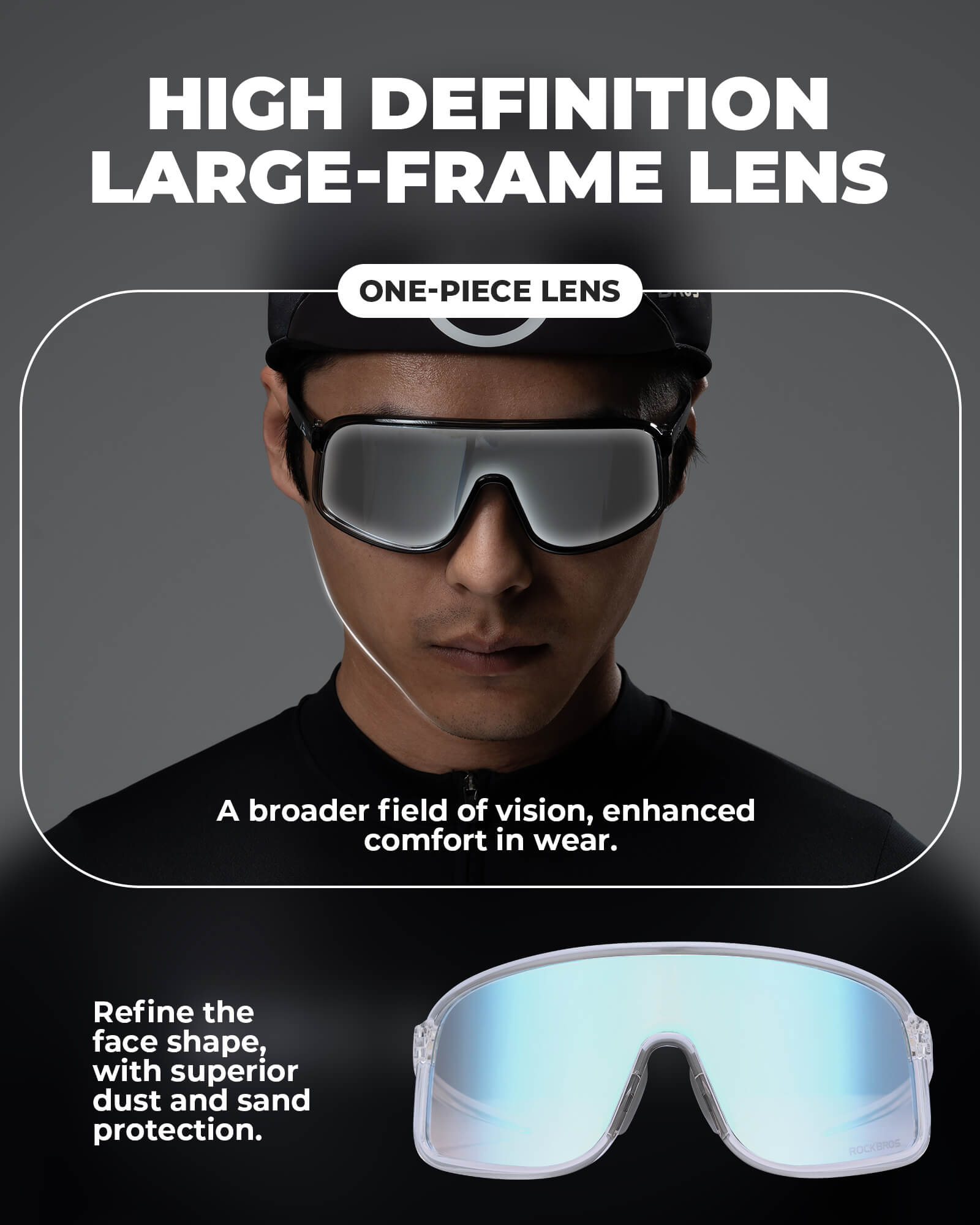 ROCKBROS polarized sunglasses, TR90 frame, UV400 protection, unisex cycling glasses, SP350 model in bright white. #Color_Bright White