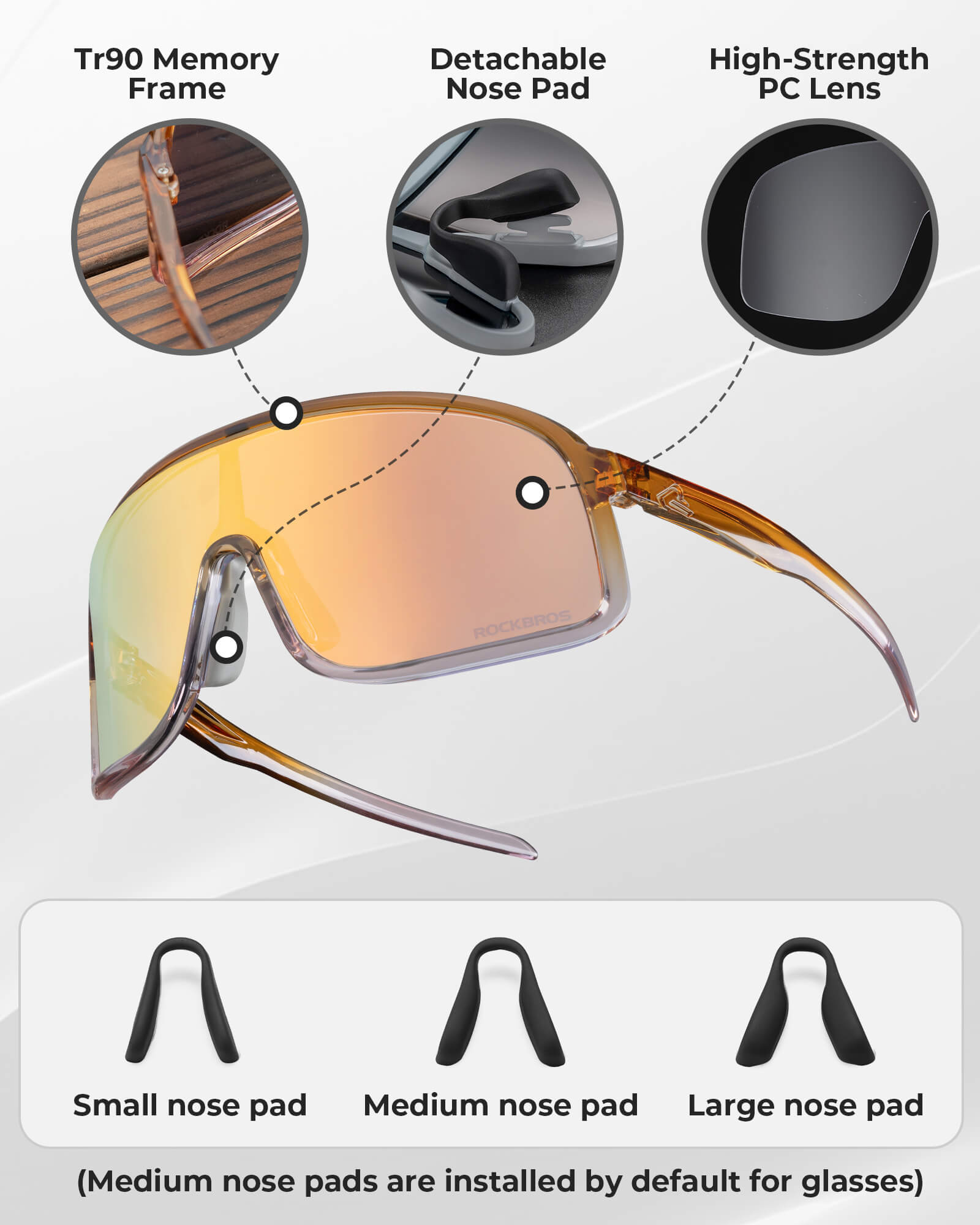 ROCKBROS polarized sunglasses, TR90 frame, UV400 protection, unisex cycling glasses, SP350 model in white. #Color_White
