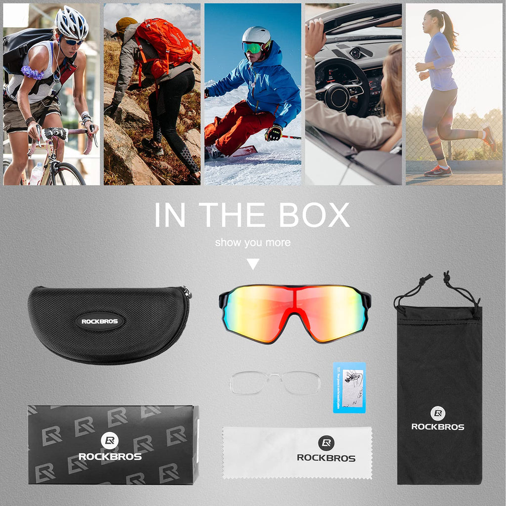 ROCKBROS Polarized Sunglasses UV 400 Protection TR90 Frame Outdoor Sports #Color_Black Red