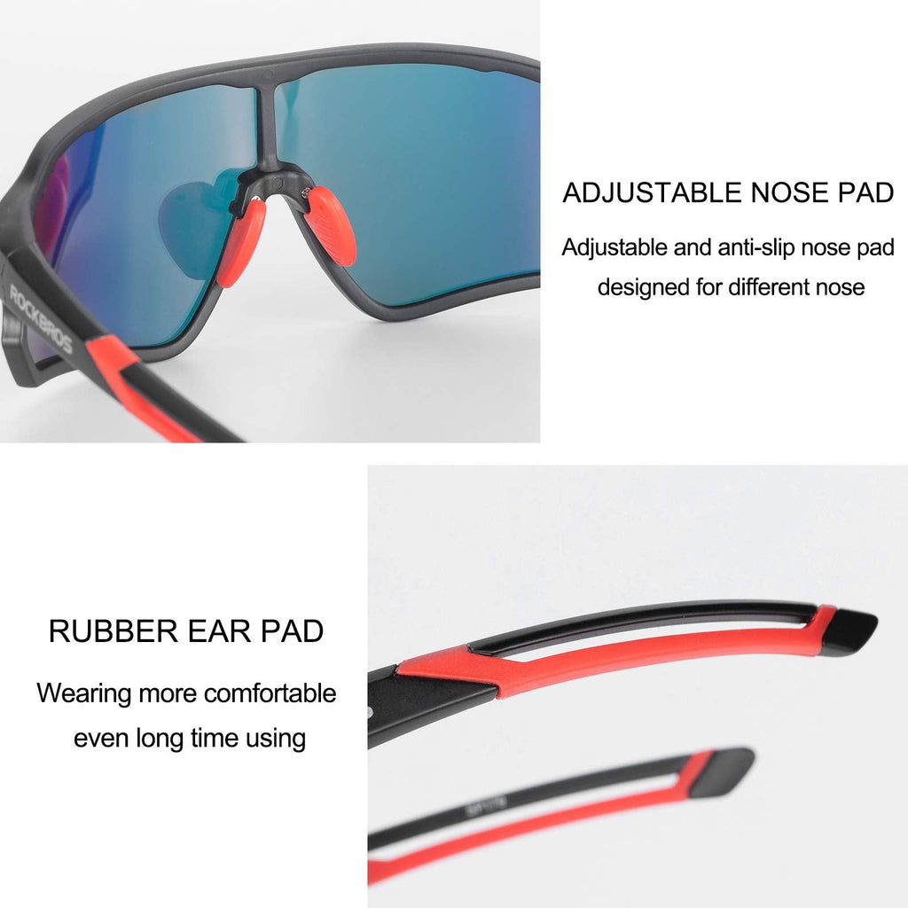 ROCKBROS Polarized Sunglasses UV 400 Protection TR90 Frame Outdoor Sports #Color_Black Red