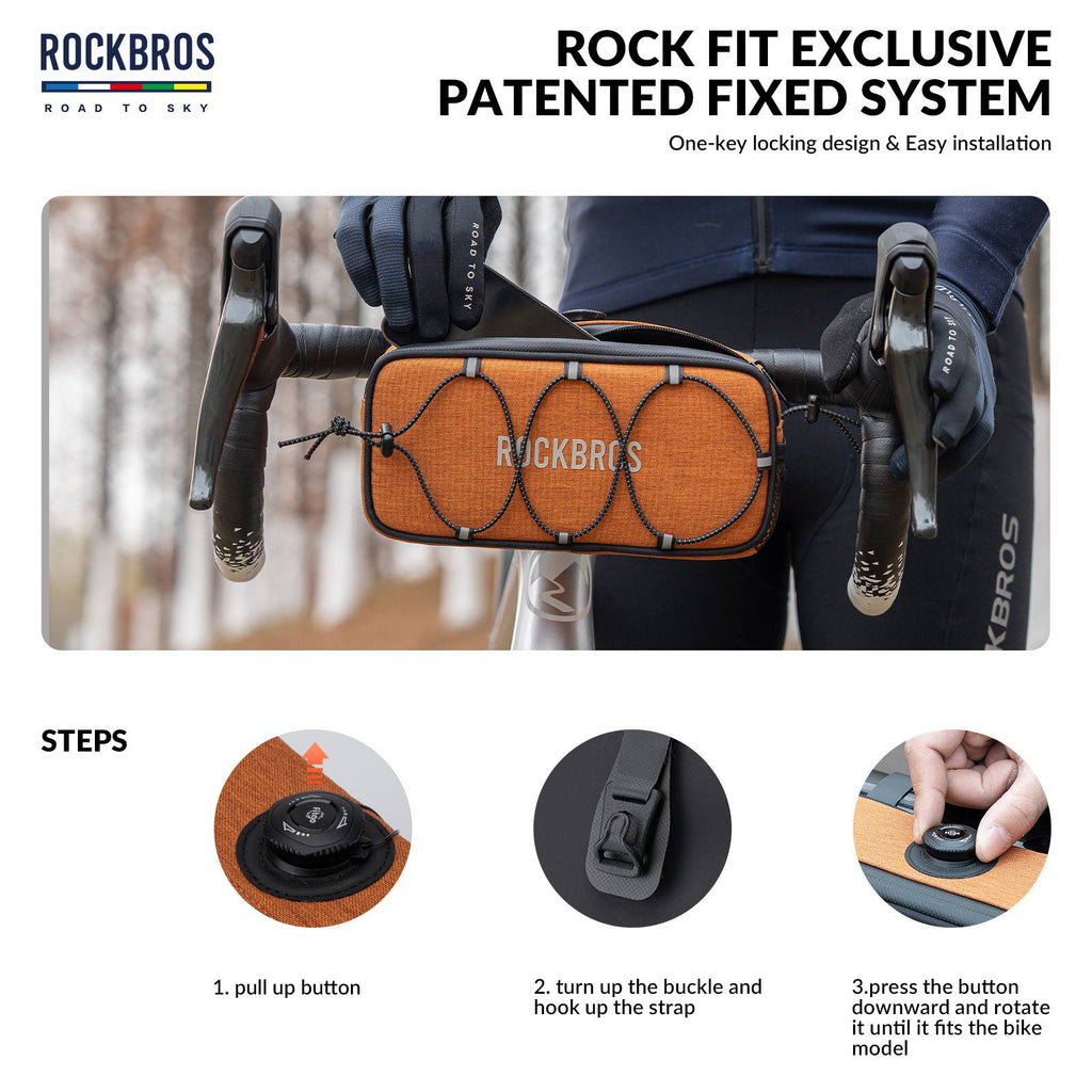 ROCKBROS Road-to-Sky Bicycle Handlebar Bag Waterproof Front Bag 1.9L #Color_Orange
