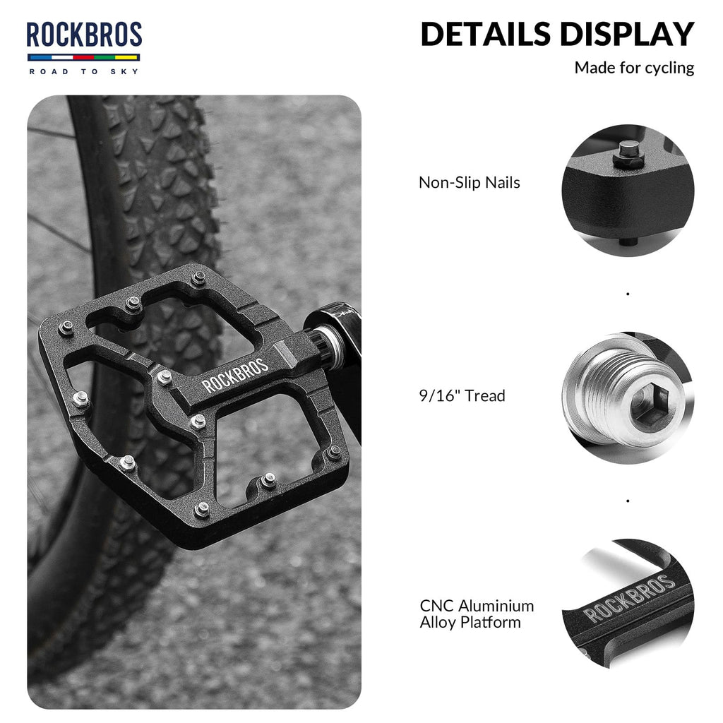 ROCKBROS Road-to-Sky Bicycle Pedals 9/16 Inch Aluminum Alloy Non-Slip