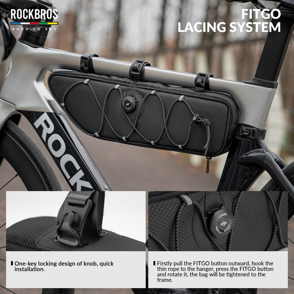 ROCKBROS Road-to-Sky Bike Frame Bag Reflective Waterproof Triangular Bag  #Color_Black