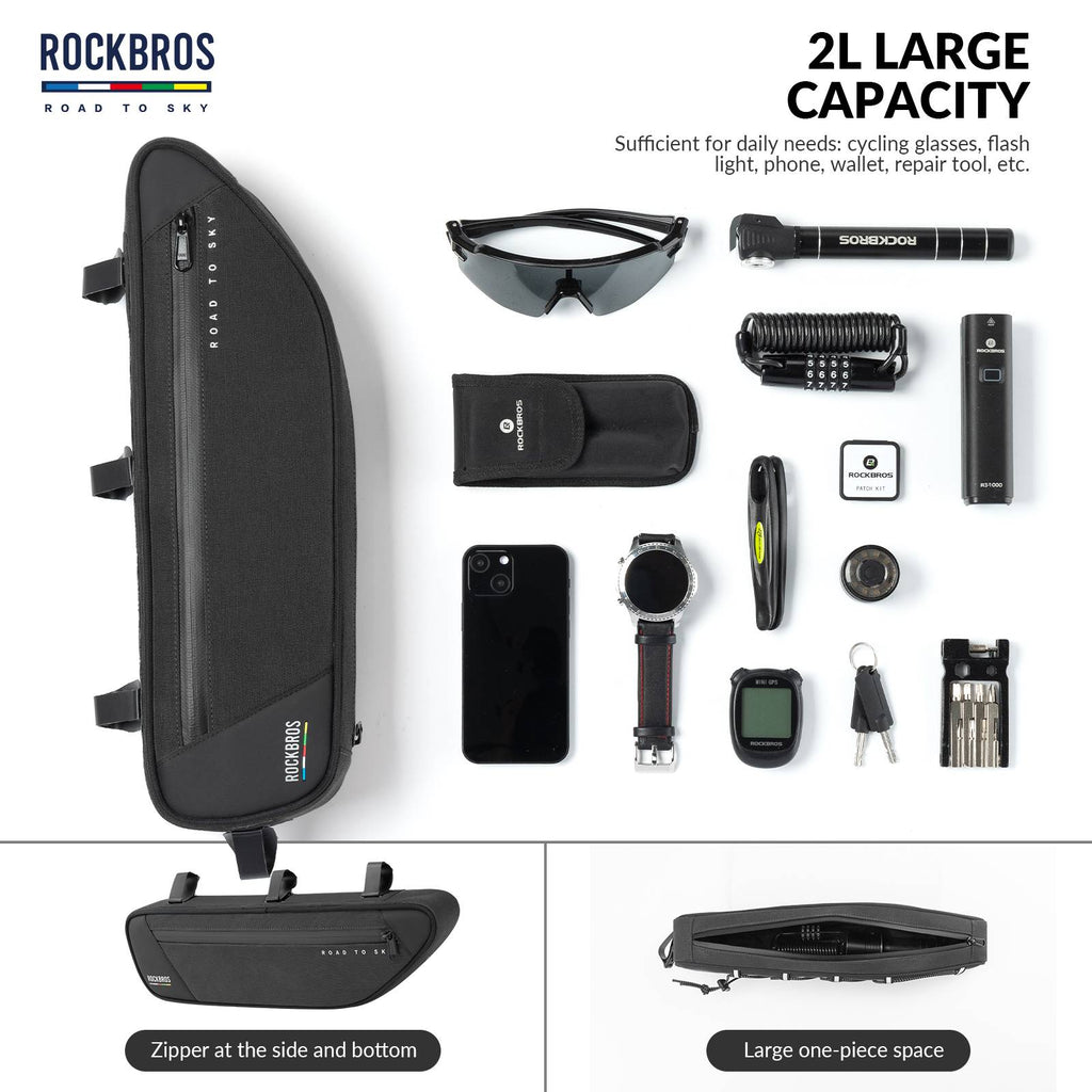 ROCKBROS Road-to-Sky Bike Frame Bag Reflective Waterproof Triangular Bag  #Color_Black