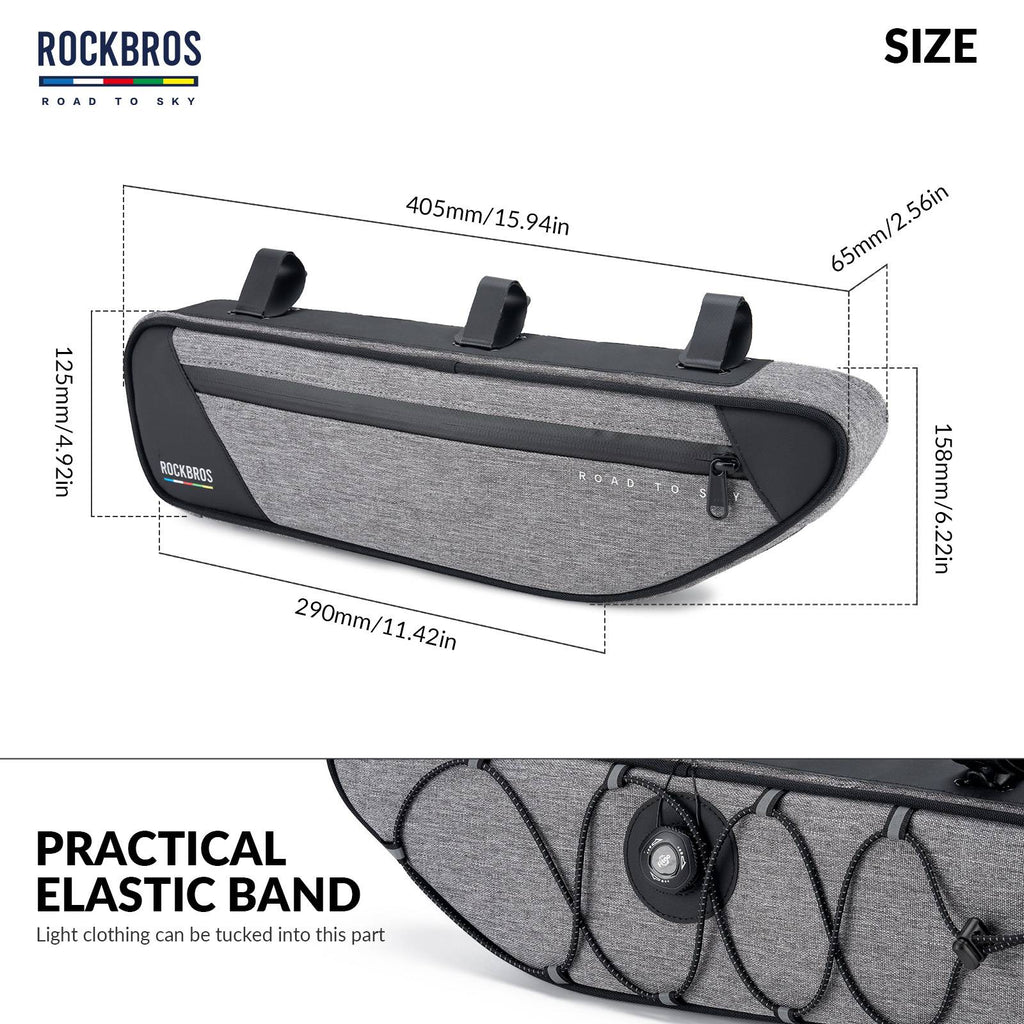 ROCKBROS Road-to-Sky Bike Frame Bag Reflective Waterproof Triangular Bag #Color_Linen Gray