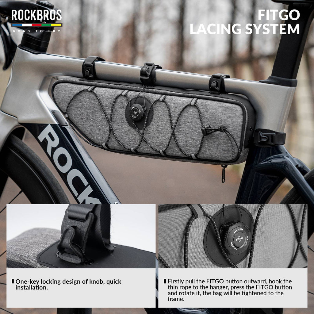 ROCKBROS Road-to-Sky Bike Frame Bag Reflective Waterproof Triangular Bag #Color_Linen Gray