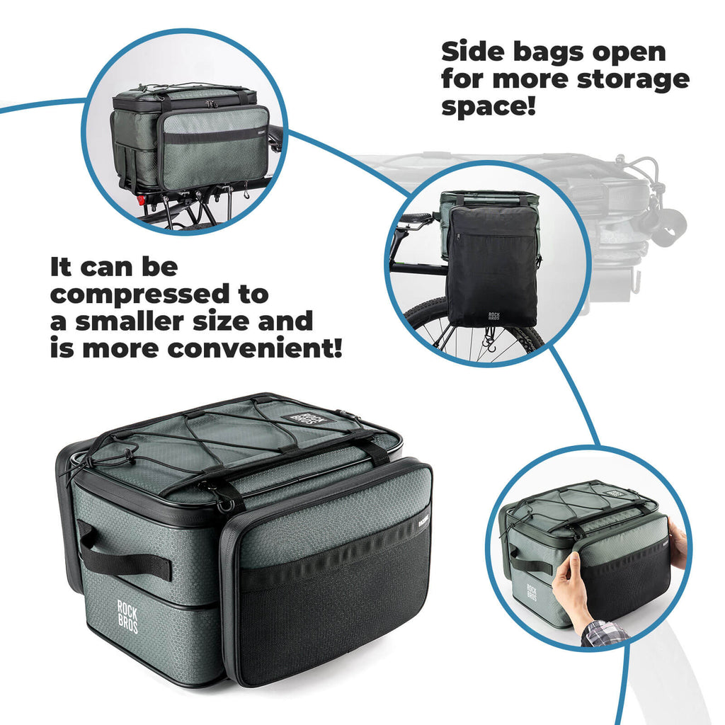ROCKBROS Road to Sky bike pannier bag, foldable and versatile bike rack bag, 15-30L large capacity, waterproof and durable.