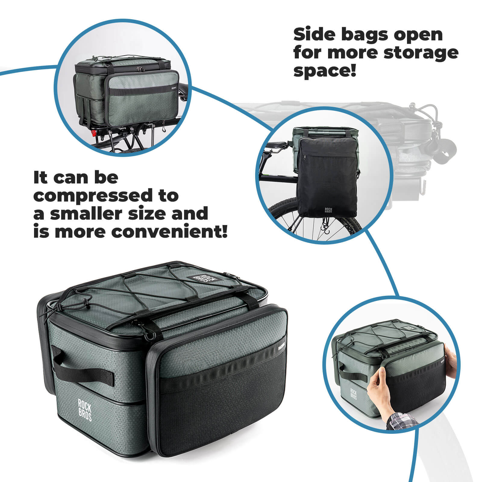 ROCKBROS Road to Sky bike pannier bag, foldable and versatile bike rack bag, 15-30L large capacity, waterproof and durable.
