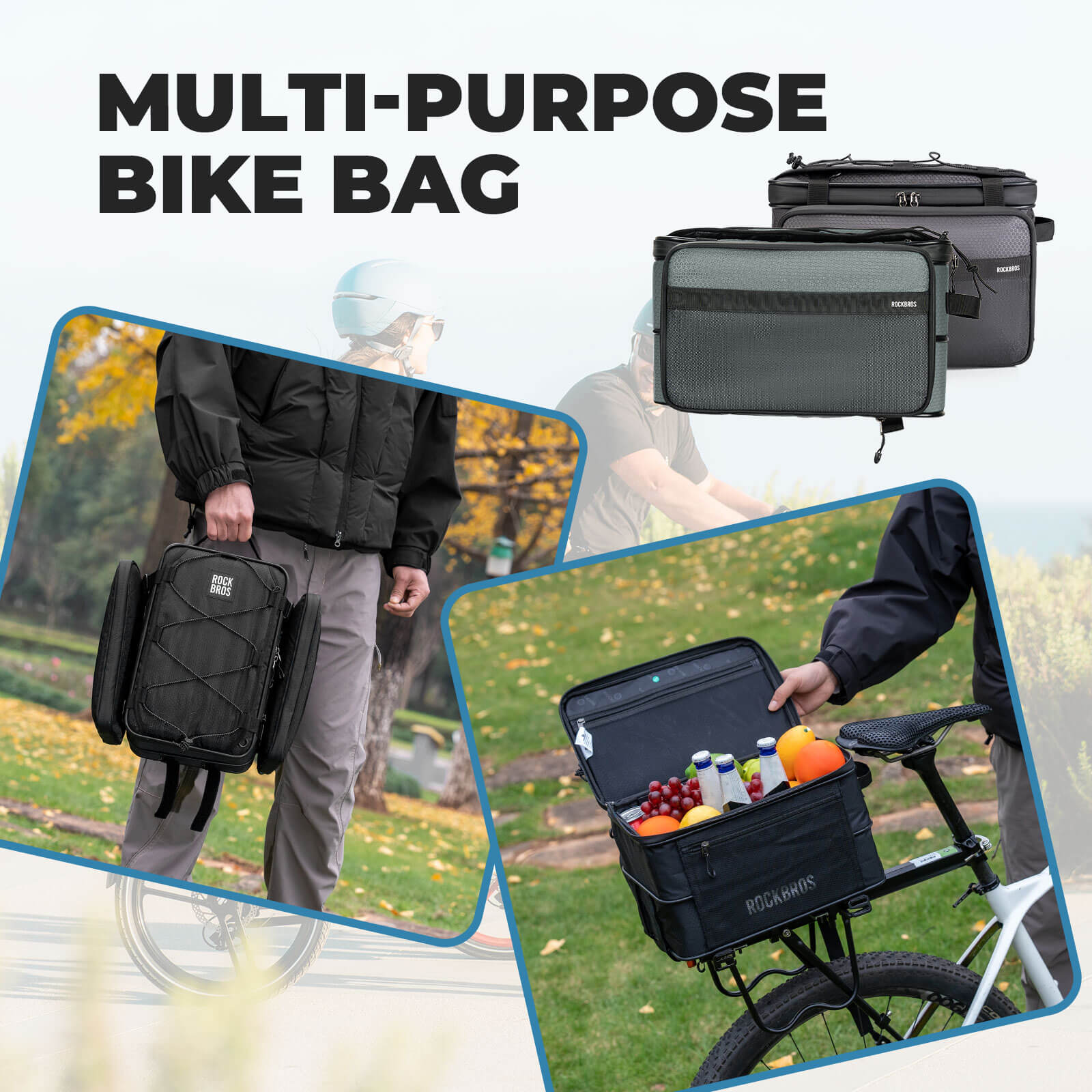 ROCKBROS Road to Sky bike pannier bag, foldable and versatile bike rack bag, 15-30L large capacity, waterproof and durable.