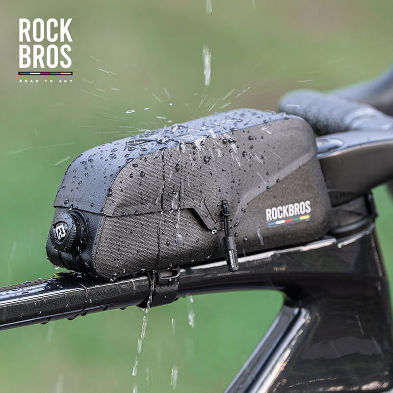 rockbros road-to-sky magnetic top-tube frame bag, 100 % waterproof, expandable 0.6–0.9 l, secured to carbon frame