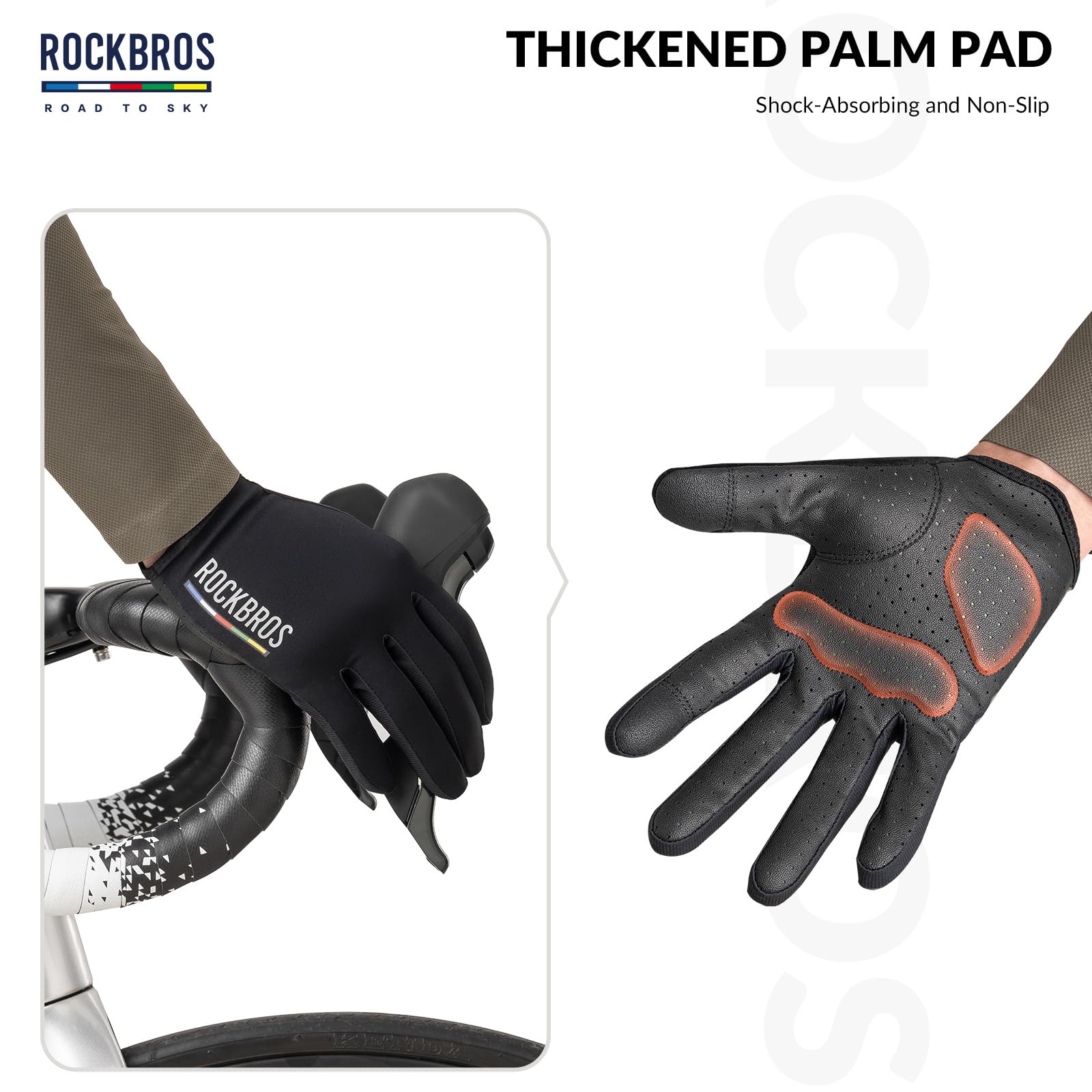ROCKBROS Road-to-Sky Spring Summer Cycling Gloves Full Finger Touch Screen #Color_Black