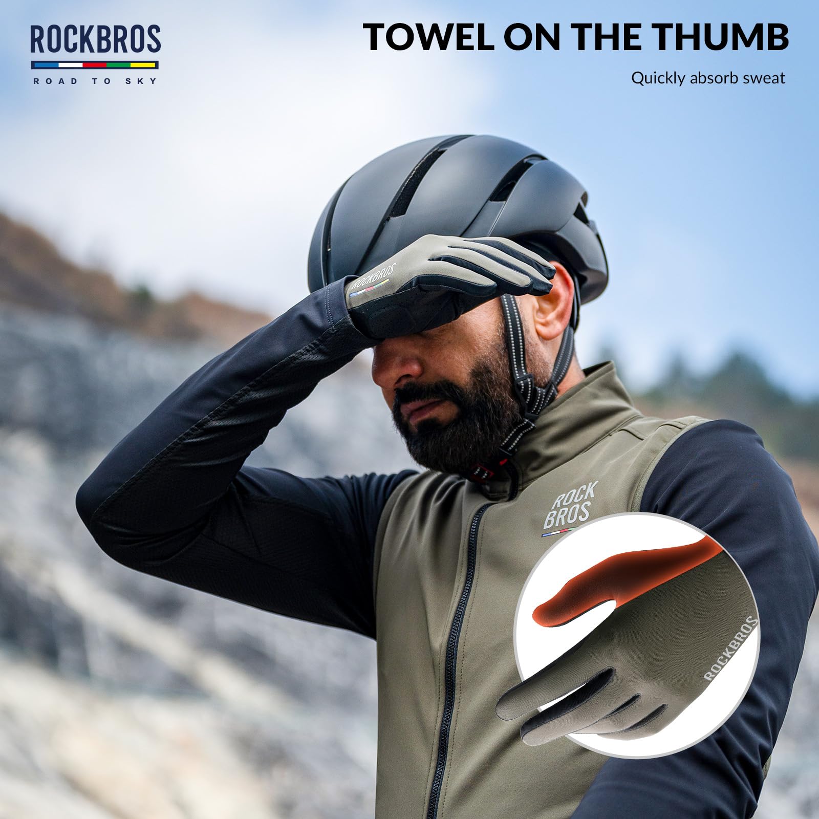 ROCKBROS Road-to-Sky Spring Summer Cycling Gloves Full Finger Touch Screen #Color_Grass Green