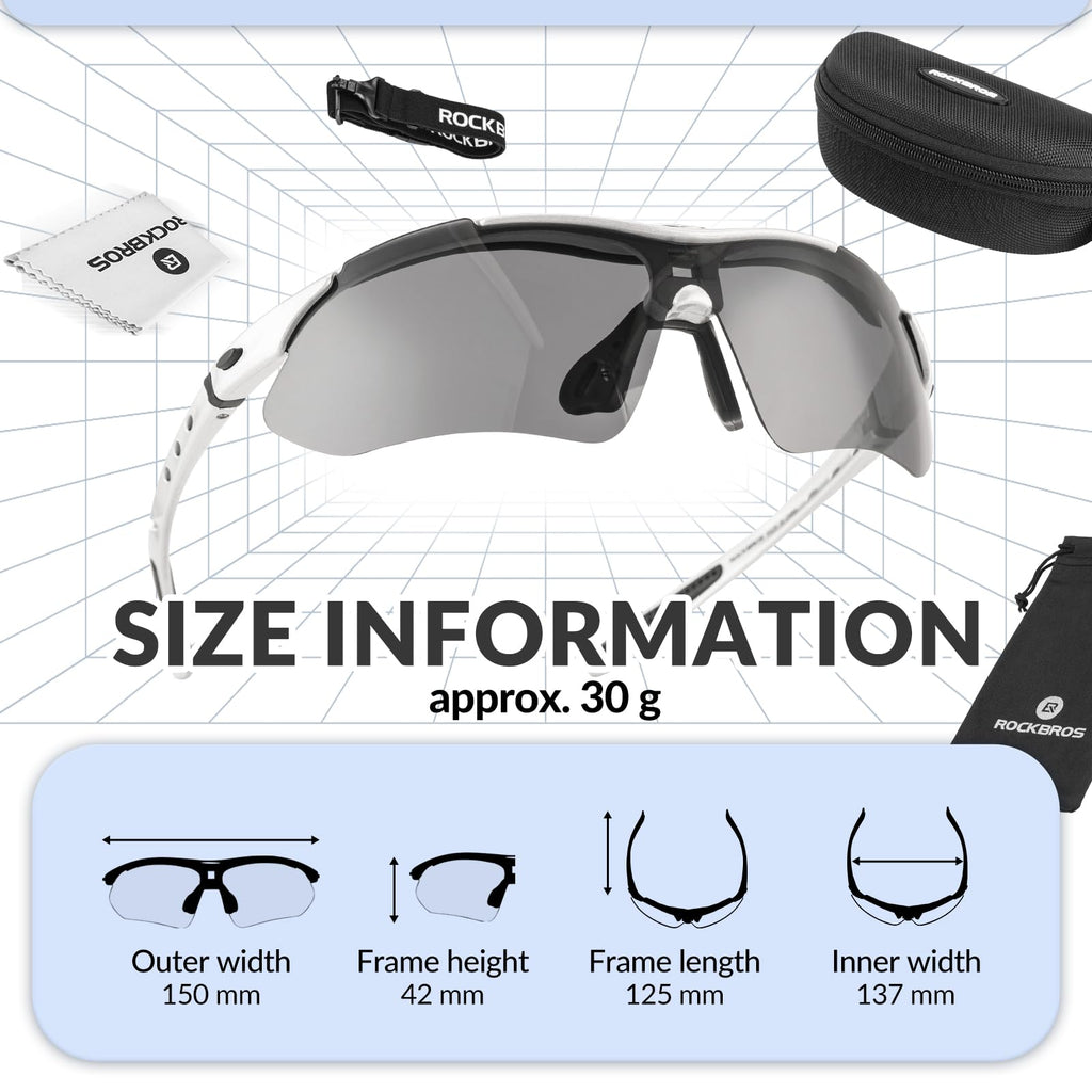 ROCKBROS Sports Sunglasses Photochromic Sunglasses with Headband #Style_Silver-polarized Lenses