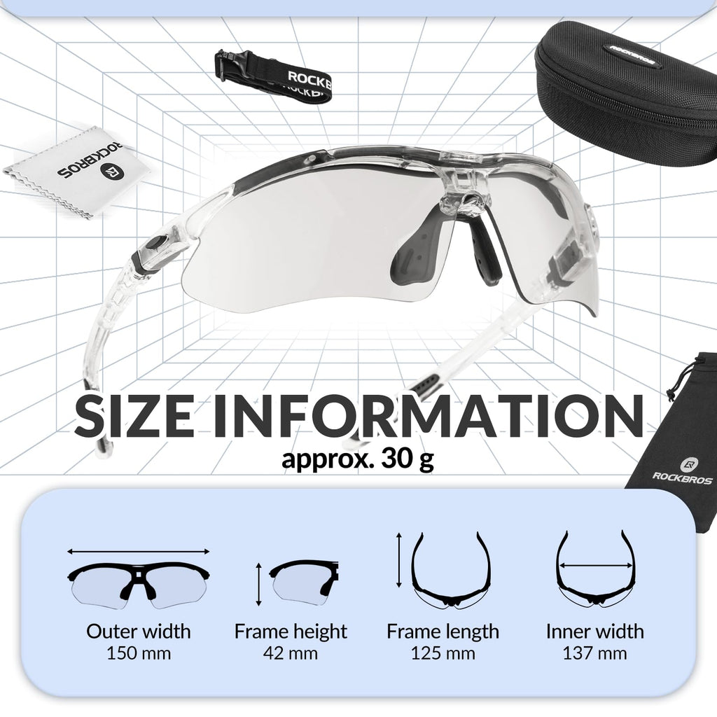 ROCKBROS Sports Sunglasses Photochromic Sunglasses with Headband #Style_Transparent-photochromic Lenses