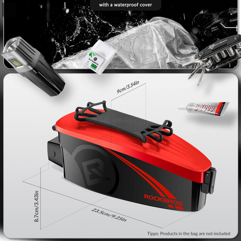 ROCKBROS Waterproof Bicycle Phone Bag & Handlebar Holder #Color_Red