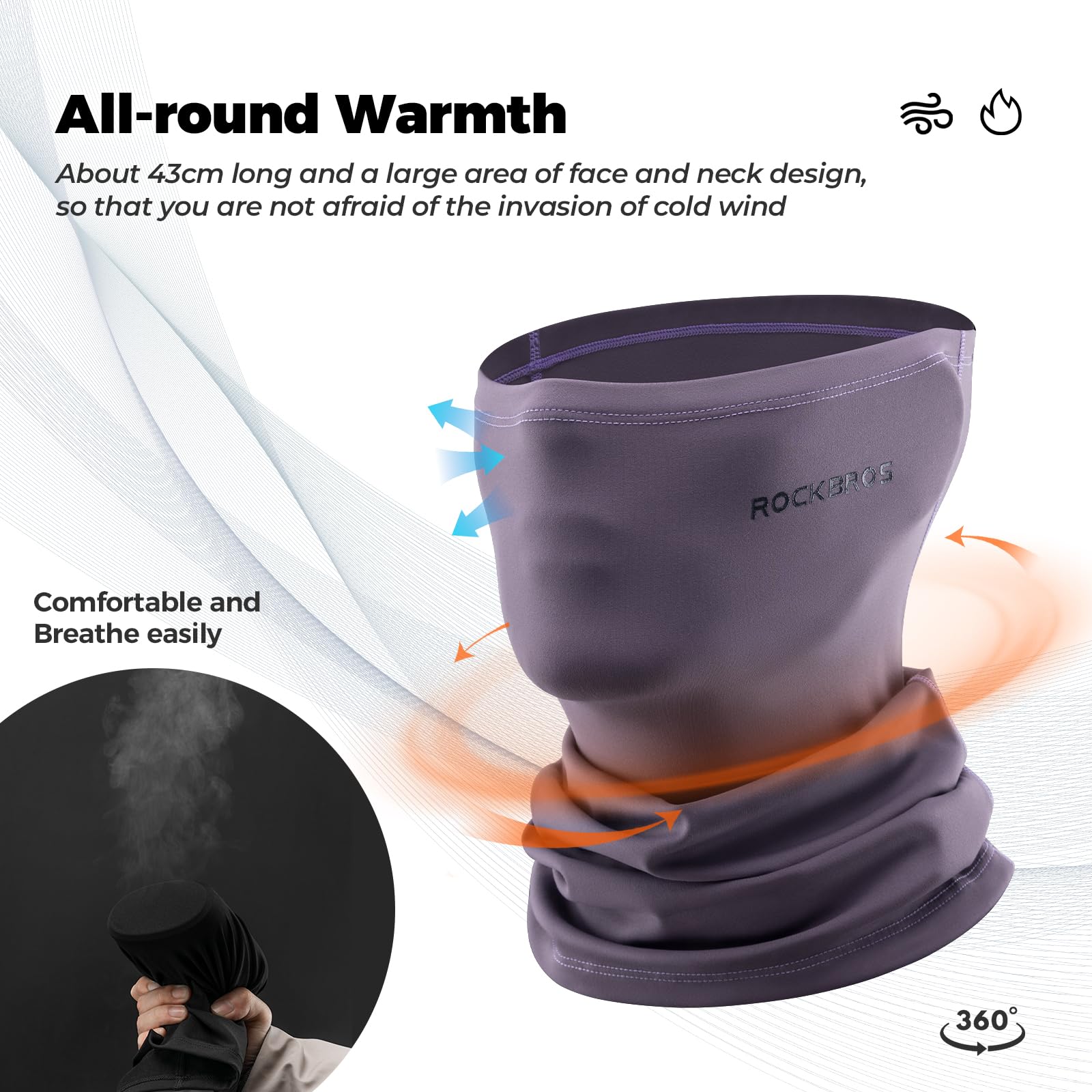 ROCKBROS Windproof Neck Warmer Gaiter Half Balaclava for Men & Women #Color_Purple