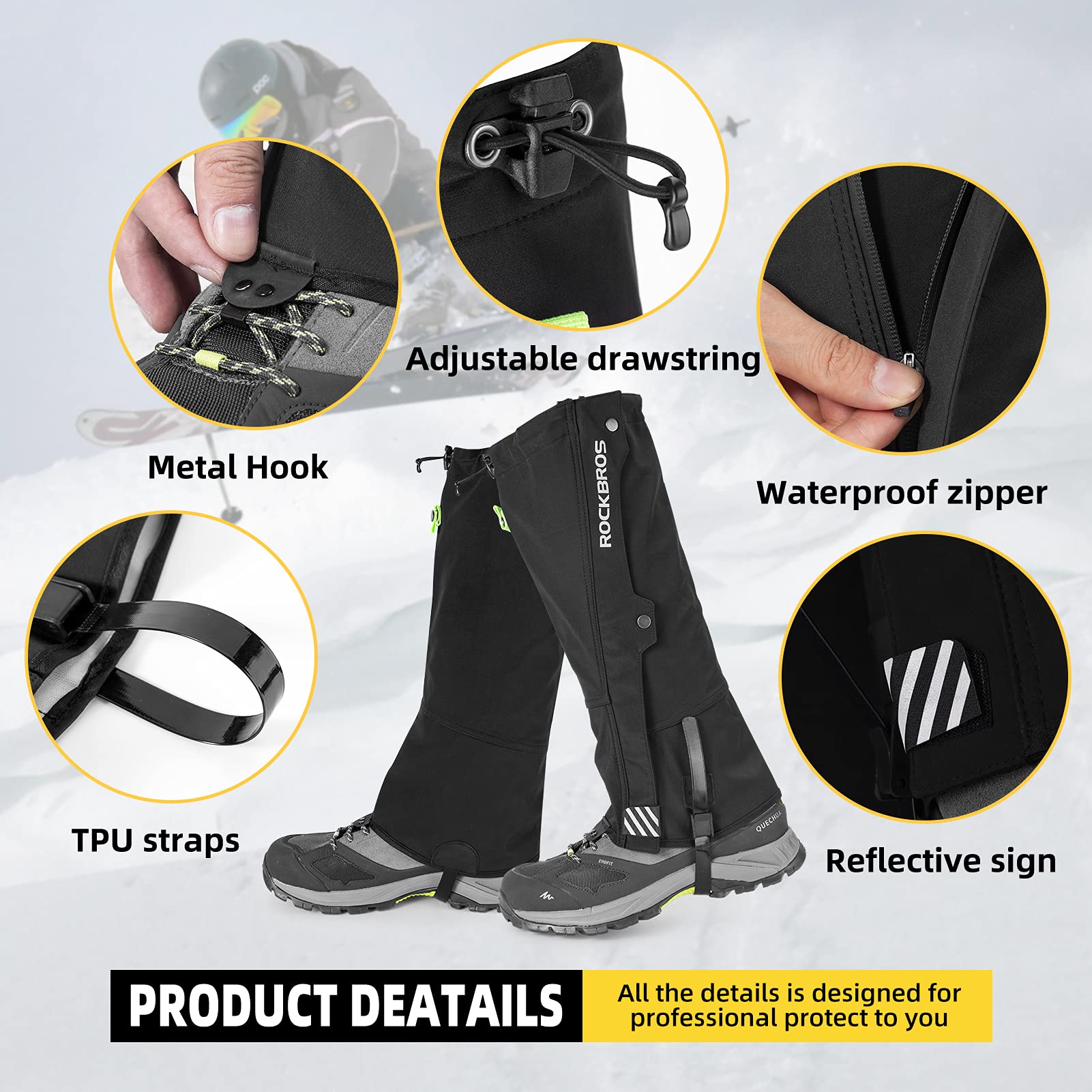 ROCKBROS Windproof Waterproof Leg Gaiters Warm Hiking Gaiters