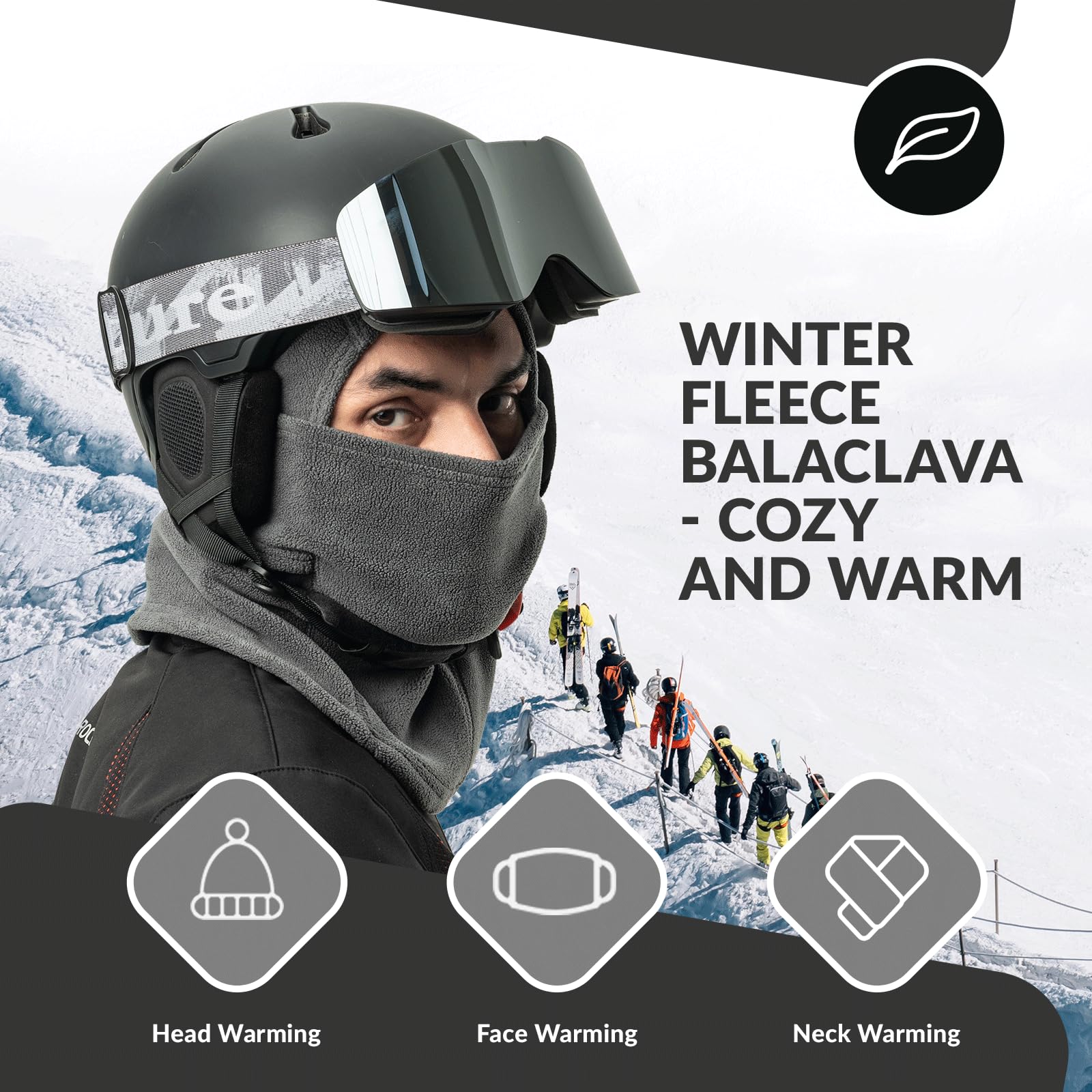ROCKBROS Winter Balaclava Windproof Fleece Ski Mask for Men and Women #Color_Grey