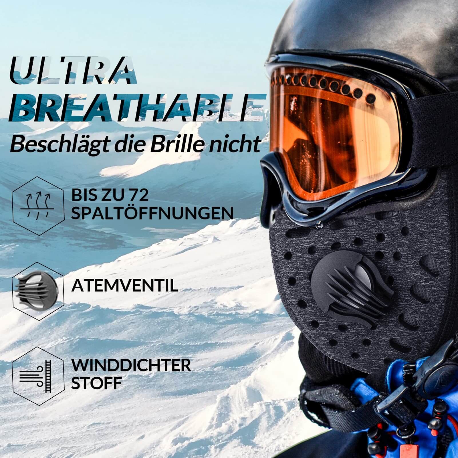 ROCKBROS winter balaclava with filter, thermal and windproof headcover, ideal for cycling and outdoor activities in cold weather