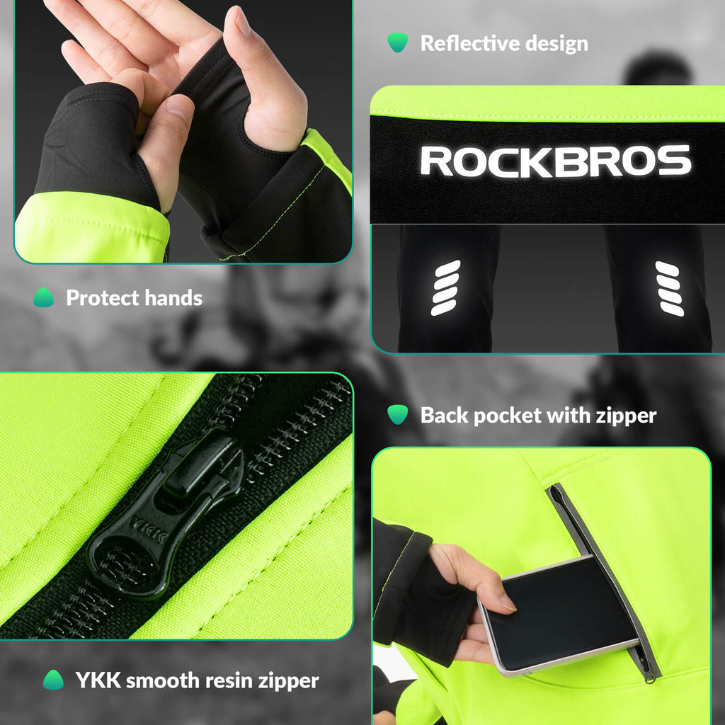 ROCKBROS Winter Thermal Windproof Softshell Cycling Set Bright Green - ROCKBROS-UK