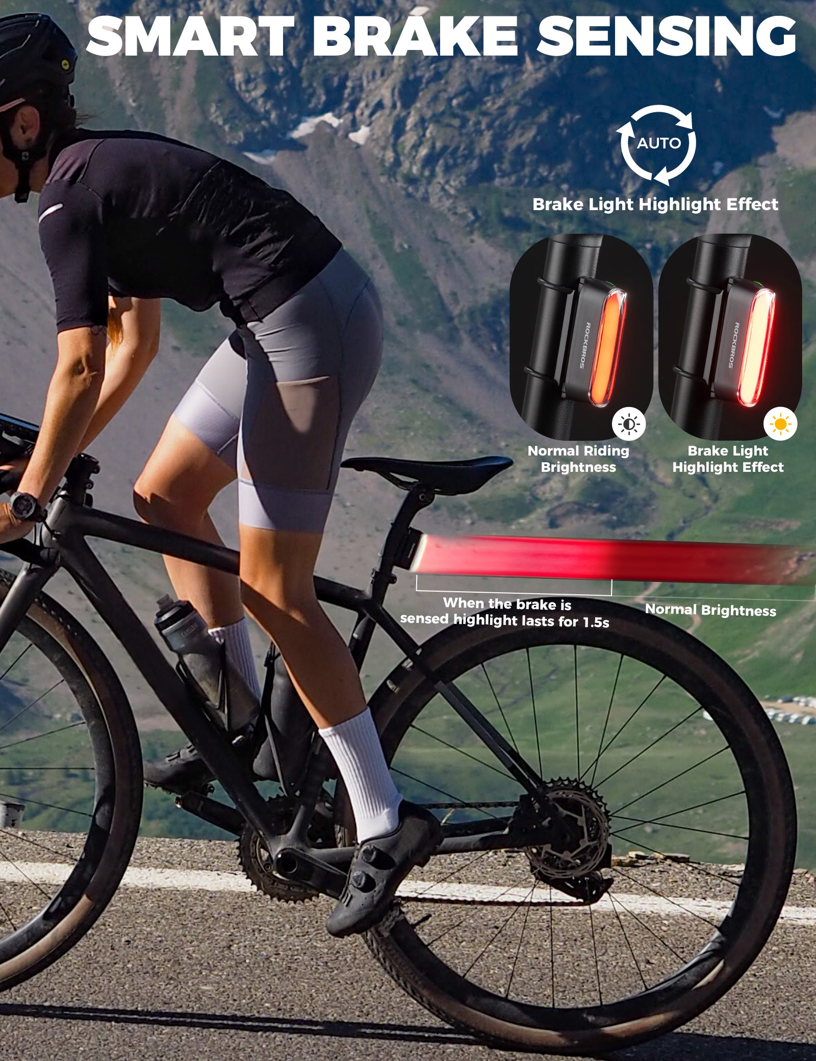 ROCKBROS Smart Bike Rear Light Magnetic Tail Light Rechargeable Waterproof