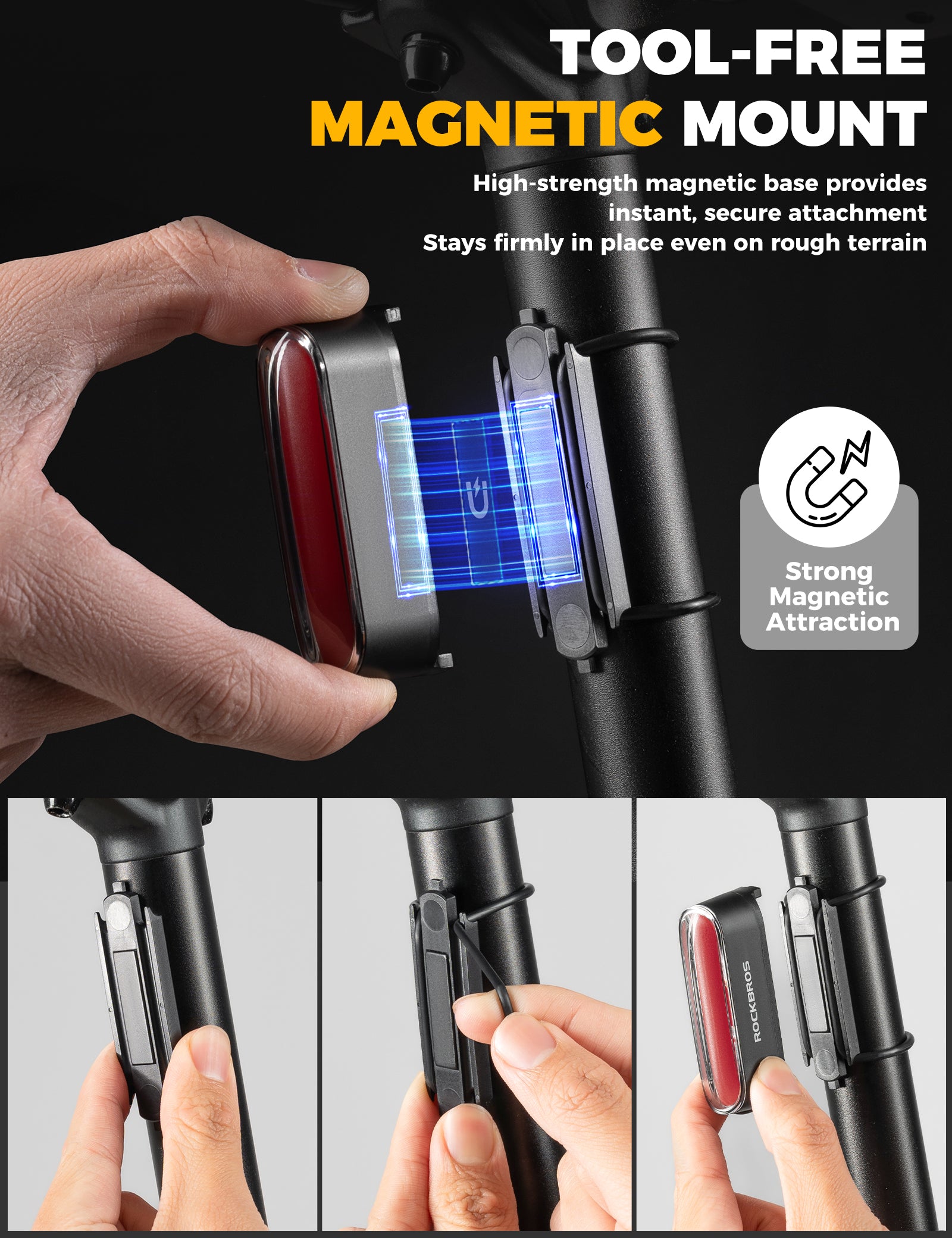 ROCKBROS Smart Bike Rear Light Magnetic Tail Light Rechargeable Waterproof