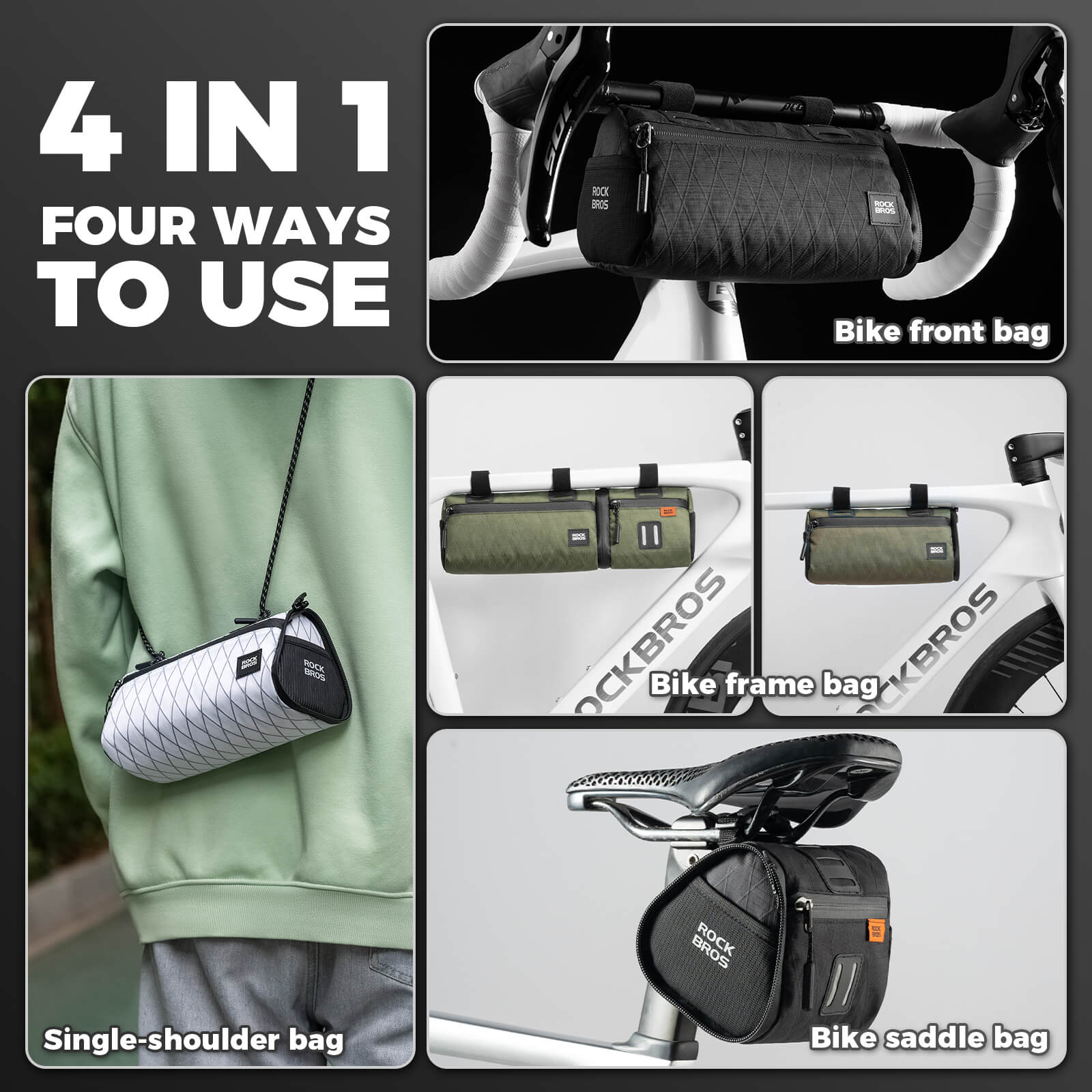 ROCKBROS Versatile 2-in-1 Bike Bag Waterproof Handlebar Bag With Shoulder Strap