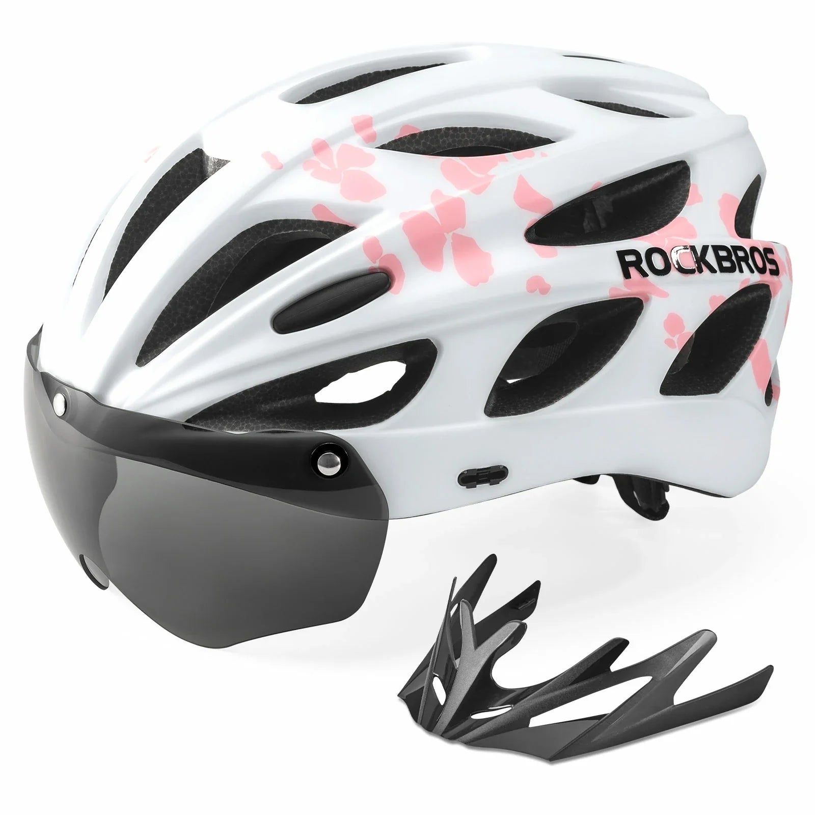 Lightweight adjustable adult cycling helmet in white and pink#Color_Pink White