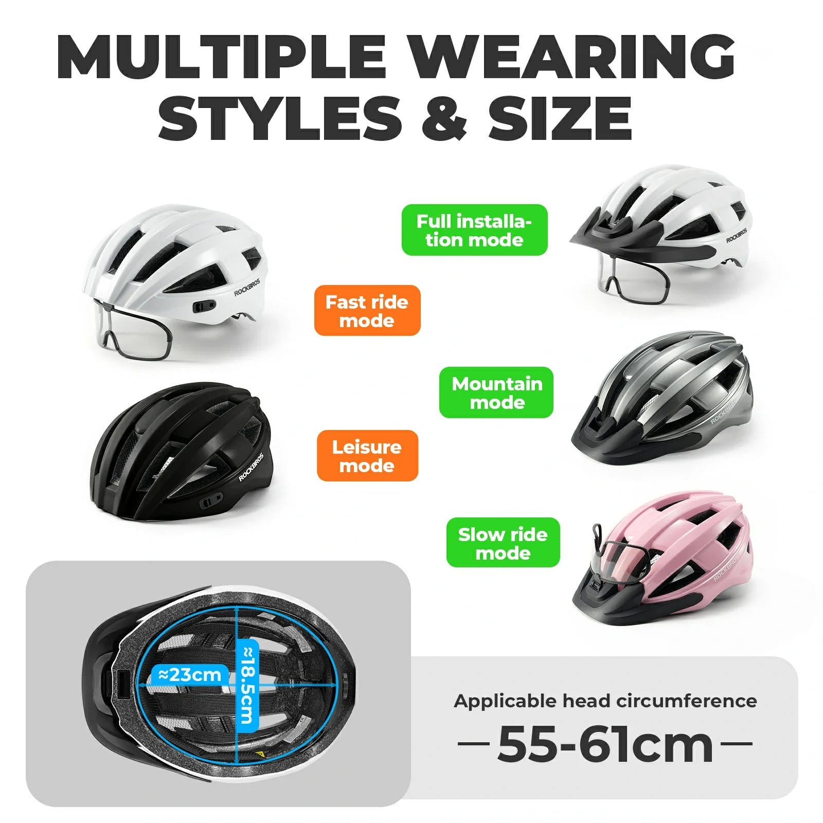 Bike Helmet with Photochromic Visor USB Rechargeable Tail Light - ROCKBROS-UK