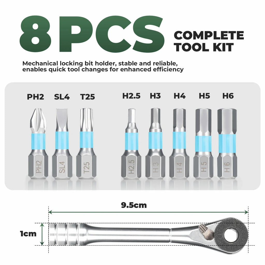 Compact Ratchet Tool Set Lightweight Cycling & Everyday Repair Kit