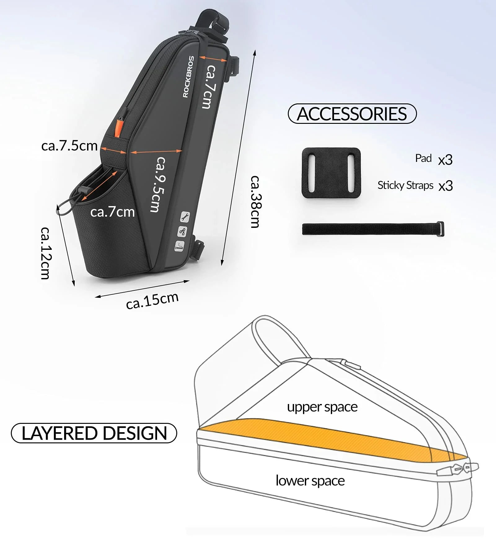 Cycling top tube bag with dual compartments for efficient storage