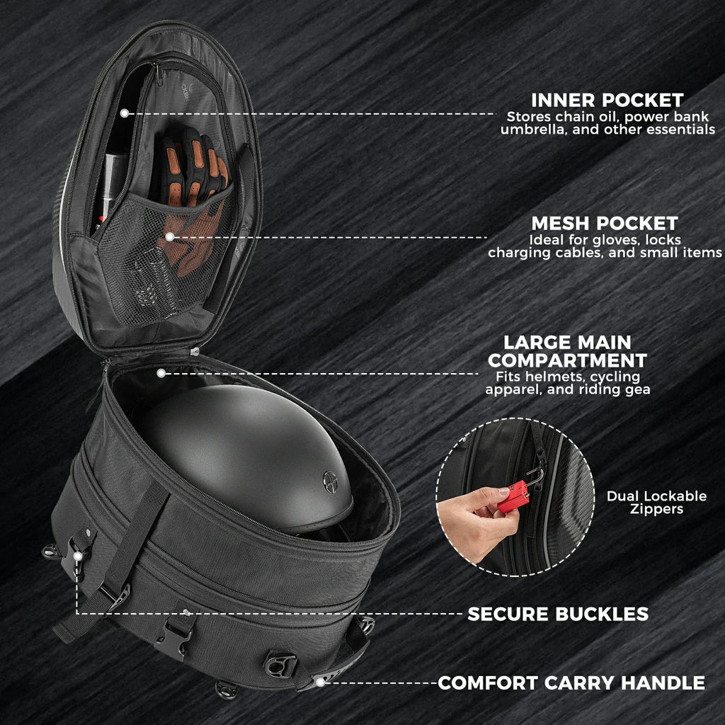Expandable Waterproof Motorcycle Tail Bag 20-35L