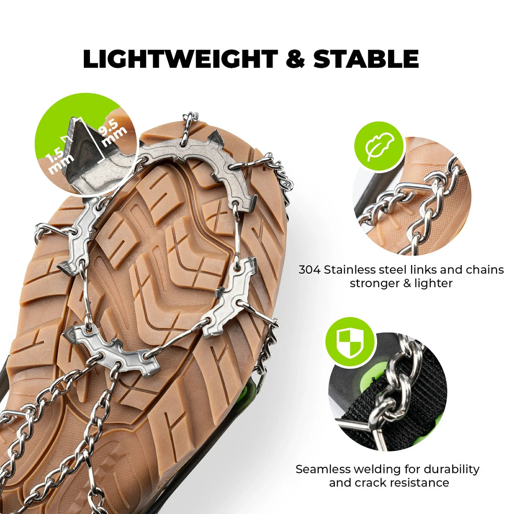 ice traction cleats with 22 stainless steel spikes for secure grip on snow and ice