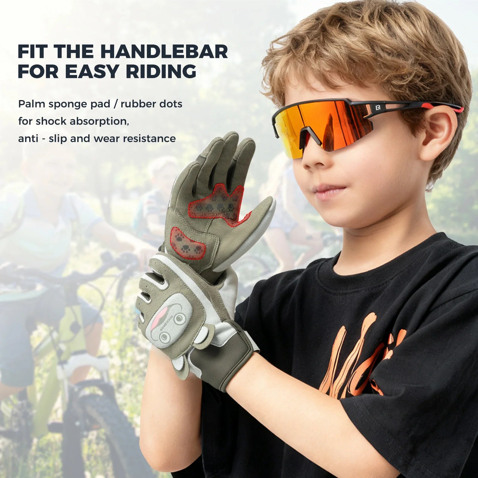 Kids winter full finger bike gloves, designed for children 
